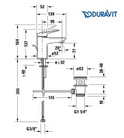 MEDIDAS MONOMANDO LAVABO WAVE DURAVIT